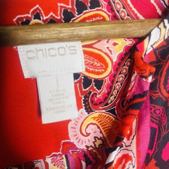 Chicos Womens Patched Paisley Peasant Top Red Size 1 Or Small New - Picture 5 of 6